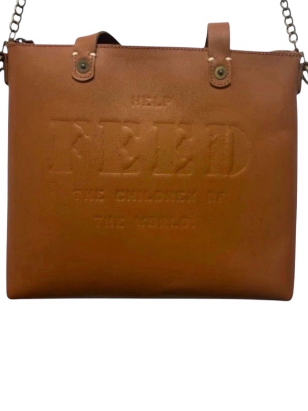 FEED Brown Leather Crossbody W/ Chain Strap Help Feed the Children of the Wirls